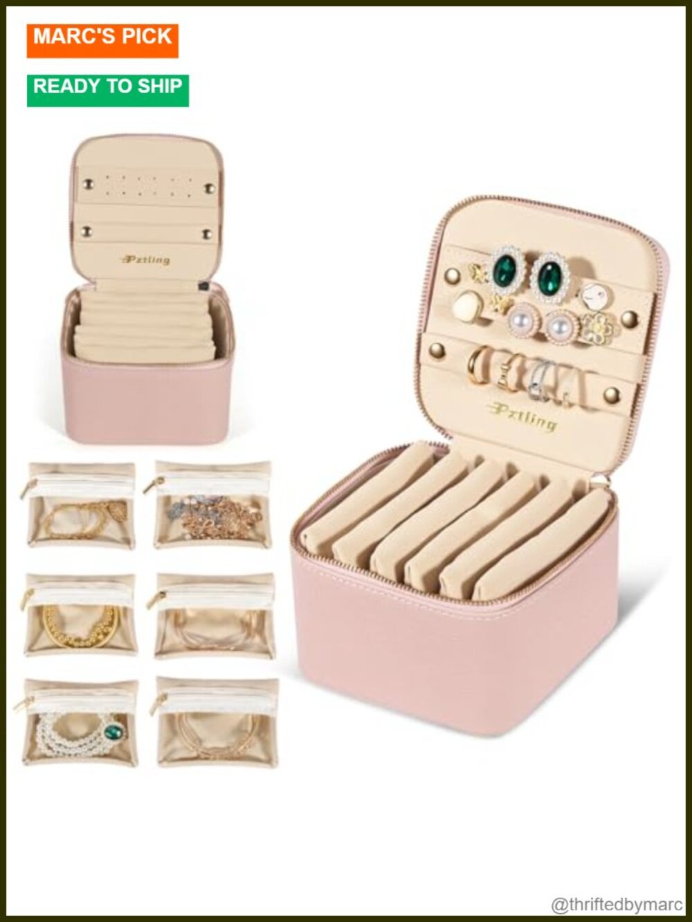 PU Leather Travel Jewelry Case Organizer with 6 Velvet Pouches